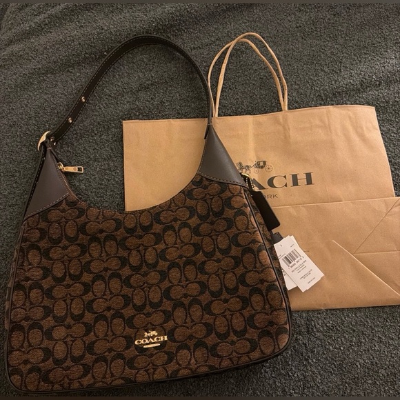 Coach Handbags - Coach Brown Signature Jacquard Hobo Shoulder Bag with Dark Trim